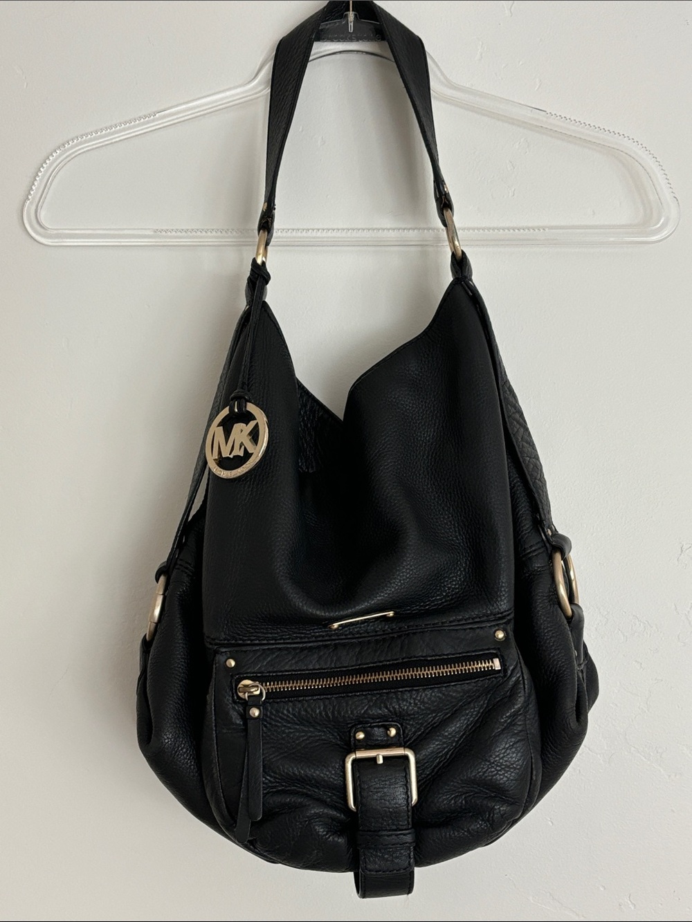 Michael Kors Black Leather Shoulder Hobo with Gold Hardware